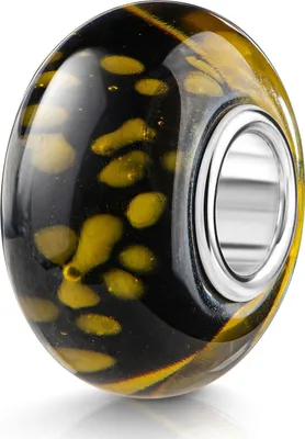 Produktbild von MATERIA by Matthias Wagner Punkte Glas Bead schwarz gelb Glasperle Anhänger gepunktet für Beads Armband / Kette 105
