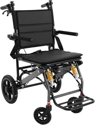 Imagen del producto de Silla de ruedas plegable, silla de ruedas de transporte, silla de ruedas ligera plegable con cinturón de seguridad. Asas para empujar la silla, para moverla y fijarla según sea necesario