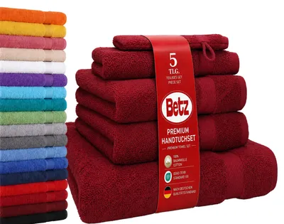 Produktbild von Betz 5-tlg. Handtuch-Set PREMIUM 1 Duschtuch 2 Handtücher 1 Gästetuch 1 Waschhandschuh  Farbe: dunkelrot