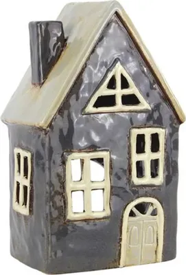 Produktbild von LS-LebenStil Teelichthaus Lichterhaus Nyhavn 19cm Blau Keramik Fachwerkhaus Teelichthalter Windlicht Kerzenständer Wohnzimmer, Fensterbank