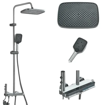 Obrázok produktu pre Sprchová batéria, dvojité ovládanie, montáž na stenu, sivá B
