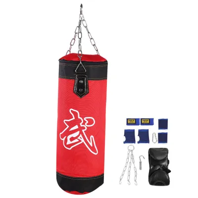 Obrázek produktu pro Tréninková sada boxovacích pytlů, 7+1-dílný prázdný boxovací pytel s rukavicemi a příslušenstvím, 60 cm, pro bojová umění a fitness, červený