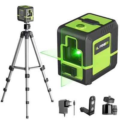 Produktbild von 2-Linien Grün-Laserwasserwaage - Kreuzlinienlaser mit Stativ - 360° Drehung - selbstnivellierend - horizontale/vertikale Ausrichtung - Grün