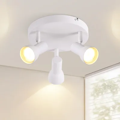 Produktbild von ZMH Deckenstrahler 3 Flammig Deckenlampe Flur Deckenleuchte Modern Design Rund Strahler Innen Weiß Deckenspots Metall GU10 Schwenkbar für Schlafzimmer Wohnzimmer Küche(Ohne Leuchtmittel)