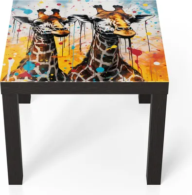 Produktbild von DEQORI Couchtisch 55x55 cm Schwarz 'Giraffenleben in Farbe' Glas Beistelltisch Glastisch modern