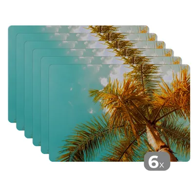 Obrázok produktu pre MuchoWow® Podložky Sada 6 podložiek Umývateľné podložky 30x45x0.3cm Palm - Leto - Tropické Podložka pod stôl Nekĺzavá a odolná voči teplu
