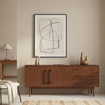 Produktbild von Sideboard TECCA mit 2 Türen und 3 Schubladen, Kastanie farben – Kommode aus Massivholz, verstellbarer Einlegeboden, Wohnzimmermöbel im Mid-Century Style