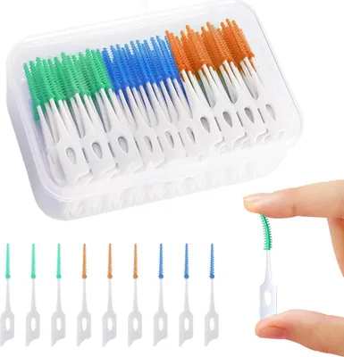 Image de pack de 210 brossettes interdentaires en silicone Nettoyeur de dents avec boîte de transport