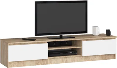 Immagine prodotto di Mobile TV in rovere sonoma e finitura bianca 160 cm con porte pieghevoli e ripiani