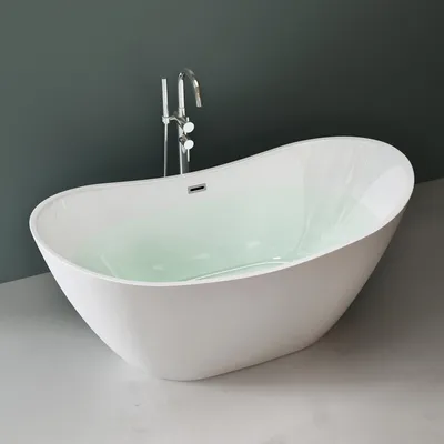 Produktbild von Mai & Mai freistehende Acryl-Badewanne Oval Standbadewanne Weiß inkl. Push-Open Ablaufgarnitur Breite 150cm V502OA