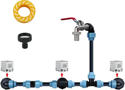 Produktbild von IBC Verbindungsset für 3 Tanks, 3/4 Zoll Schwanenhalsventil, Schlauchanschluss, für Gartenbewässerung