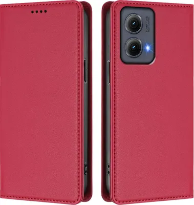 Image de Étui en cuir pour Motorola Edge 2024, étui à rabat magnétique en cuirPolyuréthaneavec support, rouge