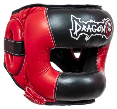Productafbeelding van DragonDo 11751-L Professionele boksh helm van echt leer met stalen gezichtsbescherming – Hoogwaardige hoofdprotectie voor sparren en vechtsport – Versterkte bescherming tegen stoten – Rood-zwart (L)