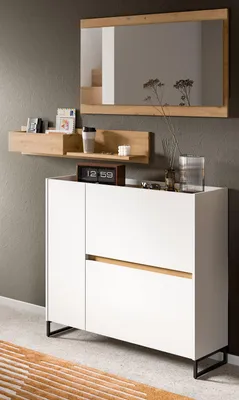 Produktbild von Garderobe Set 3-teilig "Borga" in weiß und Artisan Eiche 140 x 192 cm, Soft-Close