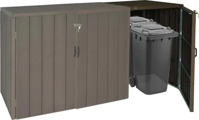 Obrázok produktu pre XL 1ks/2ks WPC kryt na odpadky HWC-J28, Premium Dustbin Box, kovový vzhľad dreva ~ hnedá