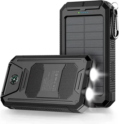Produktbild von Solar Powerbank, 30.000 mAh Solar-Ladegerät, Tragbares Ladegerät, Externer Akku, mit USB C und Micro USB Eingang, Taschenlampe