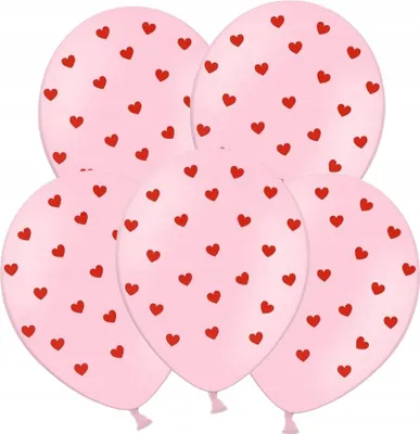Image de Ballons roses avec cœurs rouges 30 cm, 5 pièces.