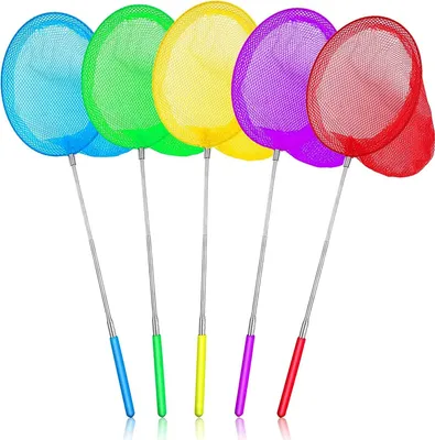 Produktbild von 5 Stück Teleskop Kinder Kescher Ausziehbar Schmetterlingsnetz Klein Fangnetz Outdoor Zum Fangen von Insekten Bugs Angeln Garten Pool Outdoor Fischernetz [14,5 - 33,8 Zoll]