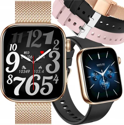 Zdjęcie produktu dla Smartwatch Damski Zegarek Złoty Rozmowy Powiadomienia Sport Menu Pl 3 Paski