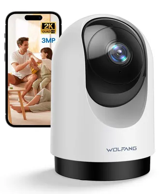 Zdjęcie produktu dla WOLFANG, kamera monitoringu wewnętrznego, rozdzielczość 2K, kamera Wi-Fi do użytku wewnętrznego z obrotem 360° i funkcją PTZ, automatyczne śledzenie