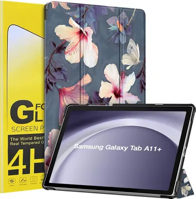 Produktbild von Schutzhülle + 2x 4H Displayfolie für Samsung Galaxy Tab A11+ 2025 11 Zoll  Cover Case Schutz Tablet Farbe: Blühender Hibiskus