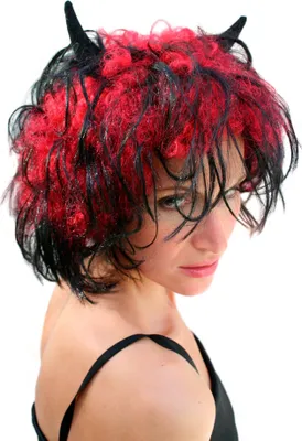 Produktbild von WIG ME UP Perücke Teufelin Teufel Hörner Schwarz Rot LM-707