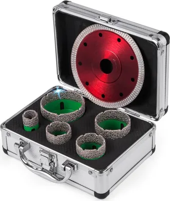 Produktbild von Diamant Lochsägen-Set - Fliesenbohrer Diamant Lochsägen-Set - Bohrkronen M14 22/35/40/50/65 mm Sägeblatt