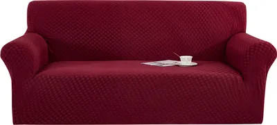 Obrázek produktu pro Topchances Stretch Sofa Cover Elastický žakárový potah na pohovku s područkami pro 4místnou pohovku, vínově červený