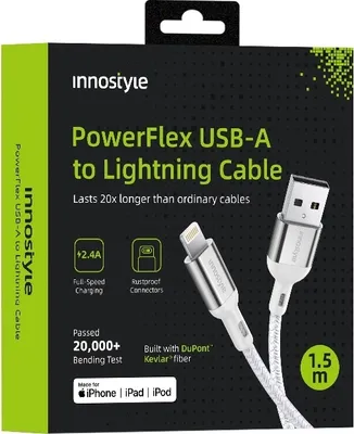 Obrázok produktu pre Innostyle Powerflex Usb Lightning Mfi Rýchlonabíjací Kábel Pre Iphone Polyamid 2M Strieborný