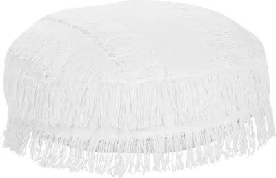 Produktbild von BELIANI Pouf Weiß Baumwolle ⌀ 50 cm Rund mit Fransen Gefochten Strickhocker Strickpouf Boho für Wohnzimmer Kinderzimmer Schlafzimmer Haushalt Wohnen