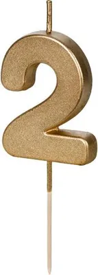 Image de Bougie d'anniversaire numéro 2, 4,5 cm, or (1 carton / 24 pièces)