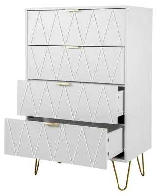 Produktbild von Kommode mit 4 Schubladen, 60 x 34 x 91 cm, schmale Aufbewahrungskommode für Wohnzimmer, Schlafzimmer, Flur (Weiß)