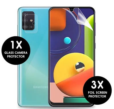 Imagen del producto de Paquete con Tres Peliculas Protectoras de Pantalla + Cristal Protector de Cámara para Samsung Galaxy A51