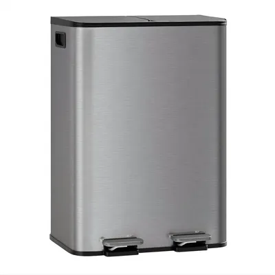 Imagen del producto de Cubo de basura doble de 2 x 40 litros – Cubo de basura con pedal de acero inoxidable y tapa con cierre suave – Acabado gris mate