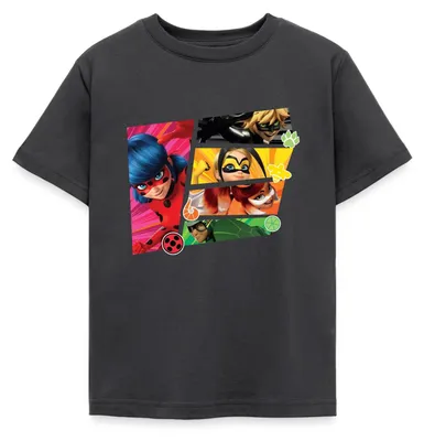 Produktbild von Spreadshirt Miraculous Superhelden Kinder T-Shirt, 122/128 (7-8 Jahre), Dunkelgrau