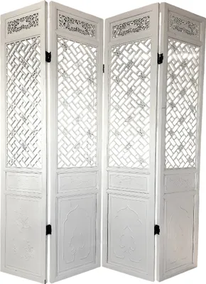 Produktbild von Fine Asianliving Chinesischer Paravent Raumteiler 4-teilig Weiß Handgeschnitzt B200xH230cm