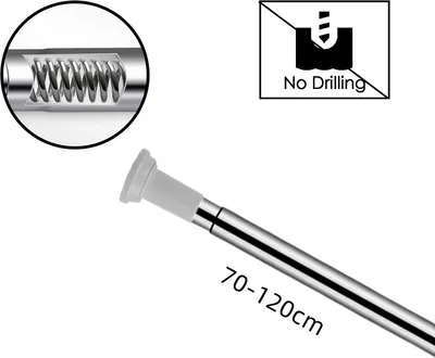 Image de Barre télescopique Fiqops en acier inoxydable,Barre de rideau de douche sans perçage,Barre de tension, réglable par rotation, maintien sûr,comme barre de douche, barre de penderie(70 à 120 cm)