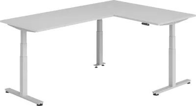 Produktbild von bümö Eckschreibtisch elektrisch höhenverstellbar L-Form - Gestell: Silber, Nachbildung: Grau, Größe: Eckschreibtisch 160 x 240 cm