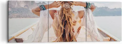 Produktbild von Bild auf Leinwand - Leinwandbild - 3 Teile - Frau Boot Rücken - 120x40cm - Wand Bild - Wanddeko - Wandbilder - Leinwanddruck - Bilder - Wanddekoration - Leinwand bilder - Wandbild - CA120x40-5059