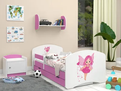 Obrázek produktu pro Dětská postýlka Happy Babies Dětská postýlka Happy s ochranou proti vypadnutí a zásuvkou na postel Postel pro dívky 160x80 s matrací White Rose Postel Princess