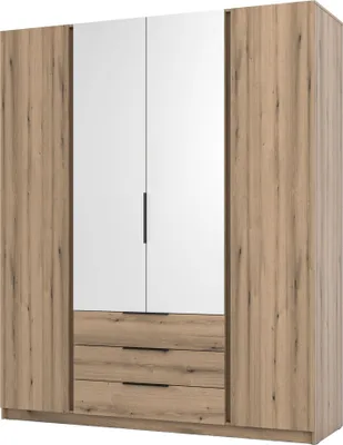 Obrázek produktu pro Selsey Kaja - Šatní skříň čtyřdveřová se zrcadlem a 3 zásuvkami, 200 cm, dub Evoke