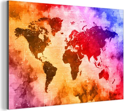Obrázok produktu pre Nástenná dekorácia Kovový kovový obraz Wall Art 150x100cm Mapa sveta - Farba - Farby Muchowow Hliníkové obrazy