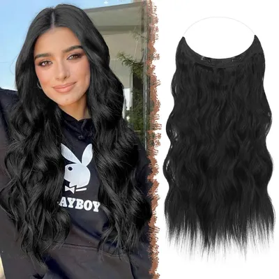 Immagine prodotto di Estensione per capelli ondulata, sintetica, 50 cm, nera, invisibile