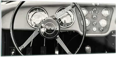Produktbild von Bilder auf glas - Einteilig - Lenkrad Auto Vintage - 120x50cm - Glasbilder - Wandbilder - Bilder - zum Aufhängen bereit - Wanddekoration aus Glas - Glas Bilder - Wandbild auf Glas - GAB120x50-4853