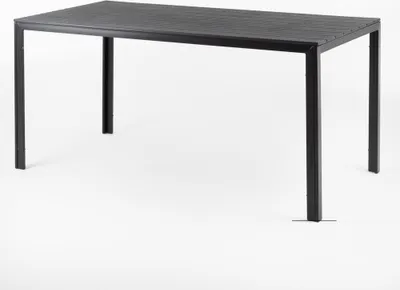 Produktbild von Rechteckiger Außentisch 156x78 cm, Stahlstruktur und Holzeffekt-Lamellen, 6 Plätze, moderner Stil für Garten oder Terrasse - THOMAS - Schwarz