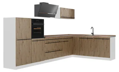 Image de Cuisine en angle Vicco R-Line Chêne Artisan/Blanc 347 x cm sans plan de travail, Model 67620