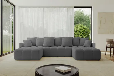 Produktbild von ALTDECOR Ecksofa in U-Form mit Schlaffunktion und Bettkasten LONLI-U 355x189x68 cm Grau - Corner Sofa Bett Eckcouch Couch L-Form Schlafcouch Ausziehbar Wohnlandschaft Schlafsofa Cauchsofa