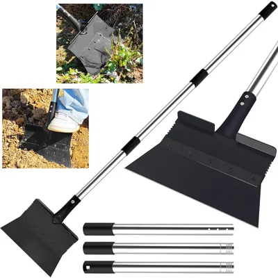 Productafbeelding van Multifunctionele reinigingsschep, 28 cm, onkruidschraper met steel, tuingereedschap voor het verwijderen van onkruid, stootschraper met steel voor het