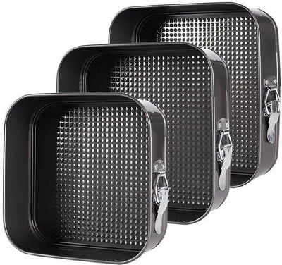 Productafbeelding van Set van Vierkante Springvormen - 20/22/24 cm, Antiaanbak, Verwijderbare Bodem