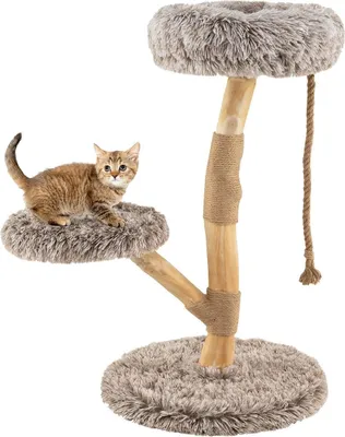 Image de Arbre à chat avec 3 plateformes en peluche, poteaux en jute, 90 cm